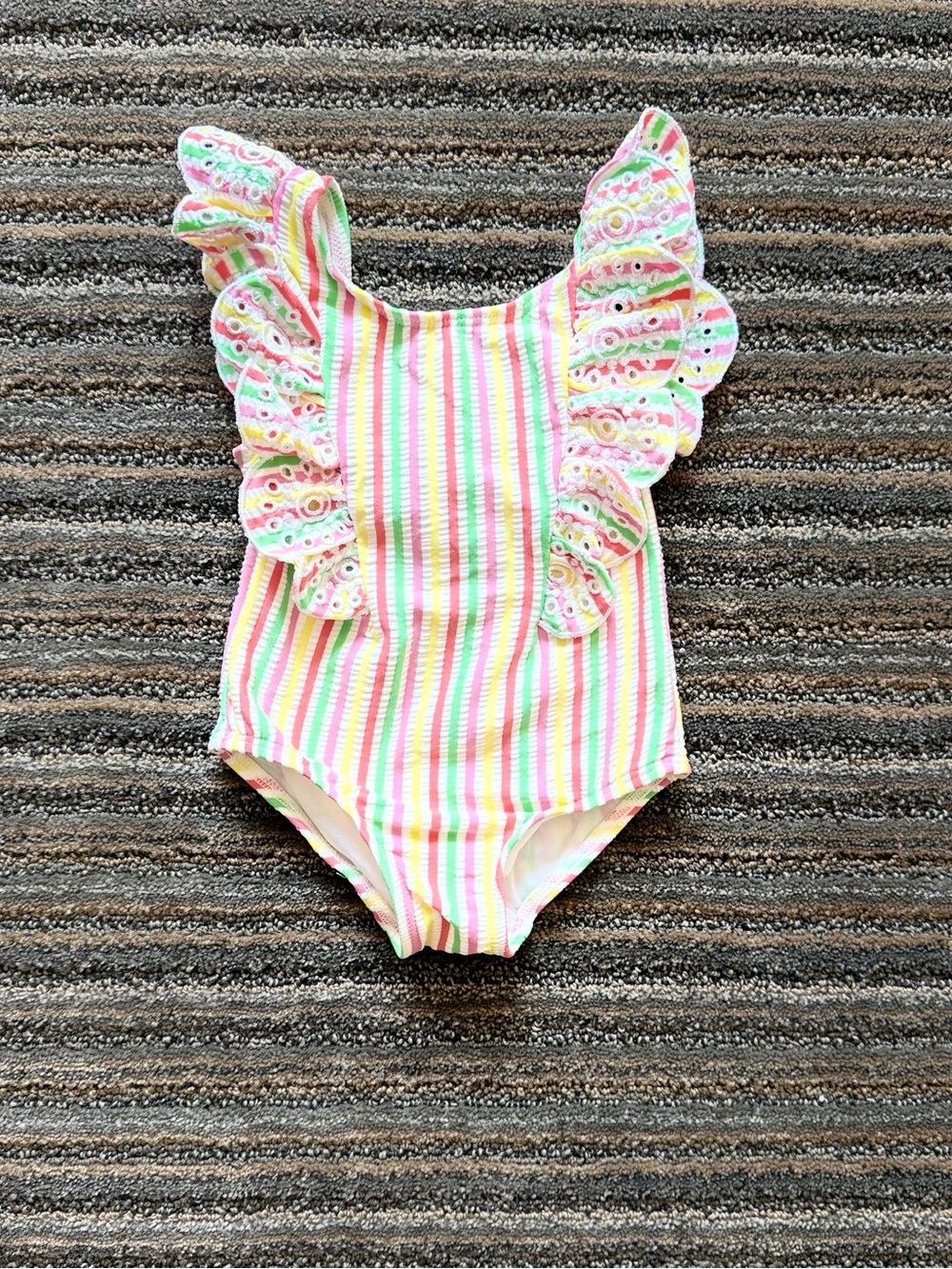 Little Me Baby Pink Multi-Stripe Ruffle One-Piece Swimsuit